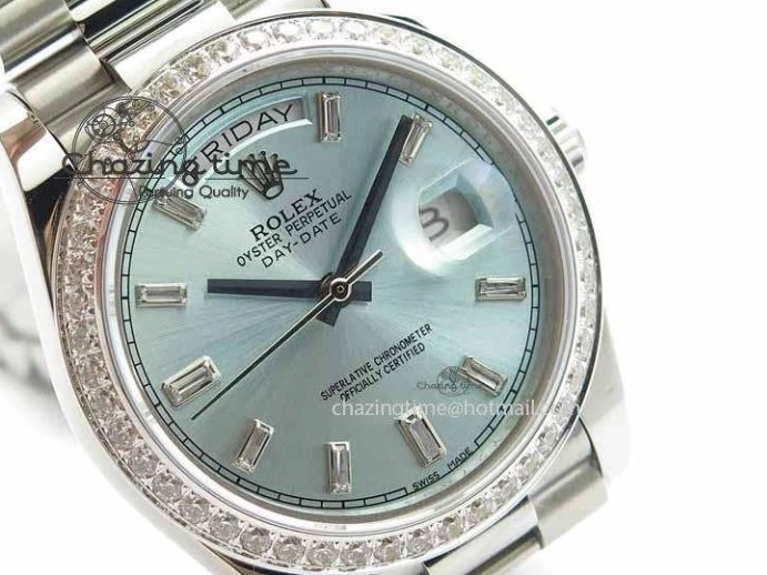 Best AAA Replica Sites 3699 BP Stylish SS Maker Best Ice SS On Bracelet Bezel Diamond ETA Day Blue 40mm Date Edition Dial 1228